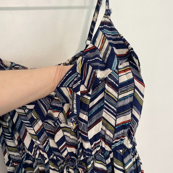 TORRID 3 Plus Size Chevron Print Challis Ruffle Babydoll Top Blue White Boho 3X - Picture 7 of 16